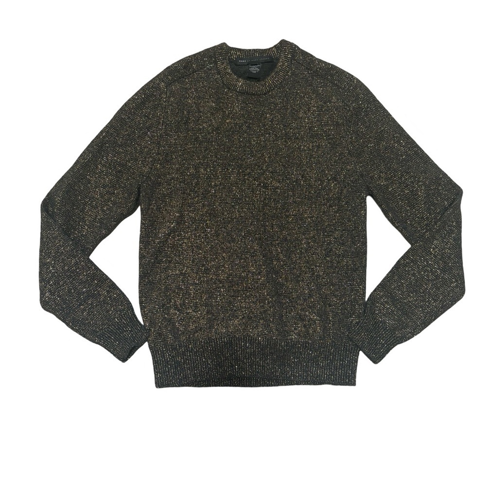 Marc by Marc Jacobs Metallic Wool Blend Crewneck Sweater Gold Black Size Small